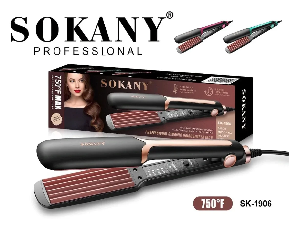 مكواة فرد الشعر سوكاني SK-1906 – ألواح سيراميكية، تسخين سريع، حتى ‎750 °F، سلك دوّار 360°