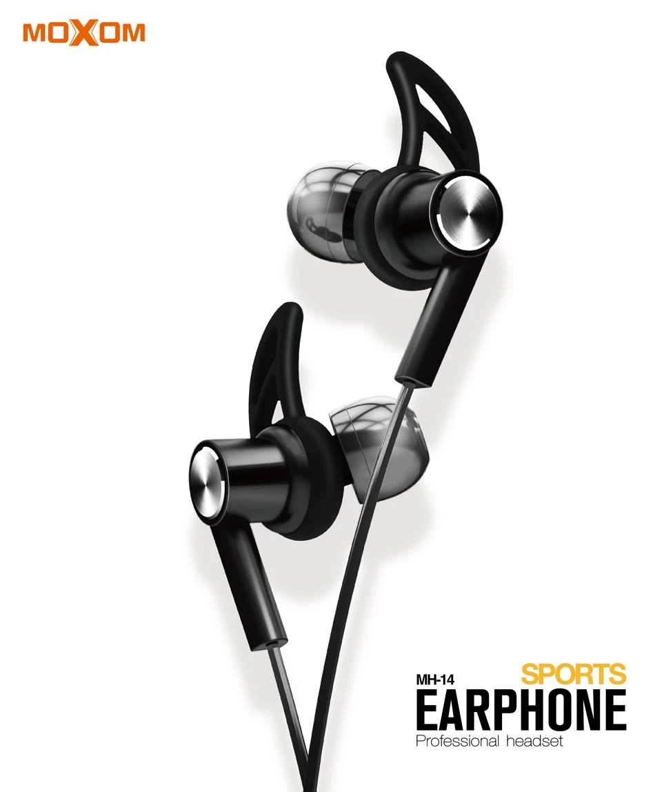 سماعة أذن موكسوم MH-14 الرياضية | تصميم مشبك الأذن المثبت | صوت ستيريو نقي وميكروفون مدمج | زر تحكم متعدد الوظائف ومقبس 3.5 ملم