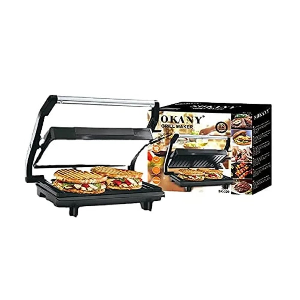 مشواة كهربائية سوكاني – قدرة 1200 واط، ألواح موجّبة الشقوق، طهي ساندويتش/شواء مزدوج SK-220