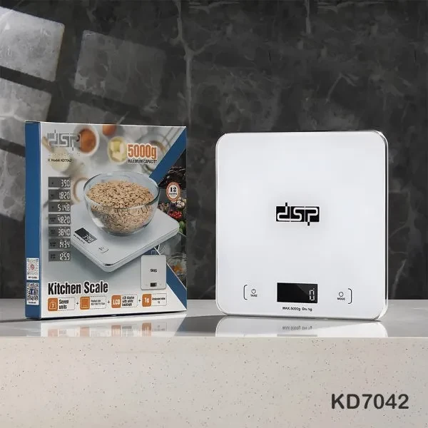 ميزان مطبخ إلكتروني DSP KD7042 – سعة حتى 5 كجم، شاشة LCD بإضاءة خلفية
