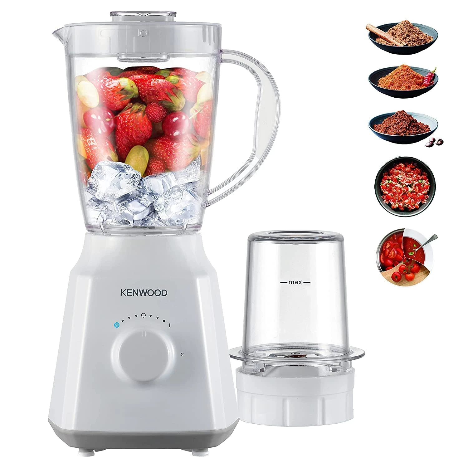 خلاط من كينوود بقدرة 300 واط سعة 1.5 لتر مع مطحنة ومفرمة وخاصية كسر الثلج BLP05.150WH ابيض