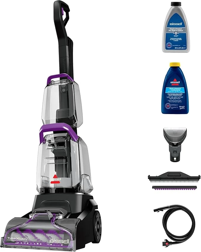 مكنسة بيسيل تيربو كلين باور برش – 600 واط، جهاز تنظيف السجاد والمفروشات بفرشاة دوّارة قوية، تنظيف عميق لإزالة البقع والأوساخ من السجاد والكنب 4058K