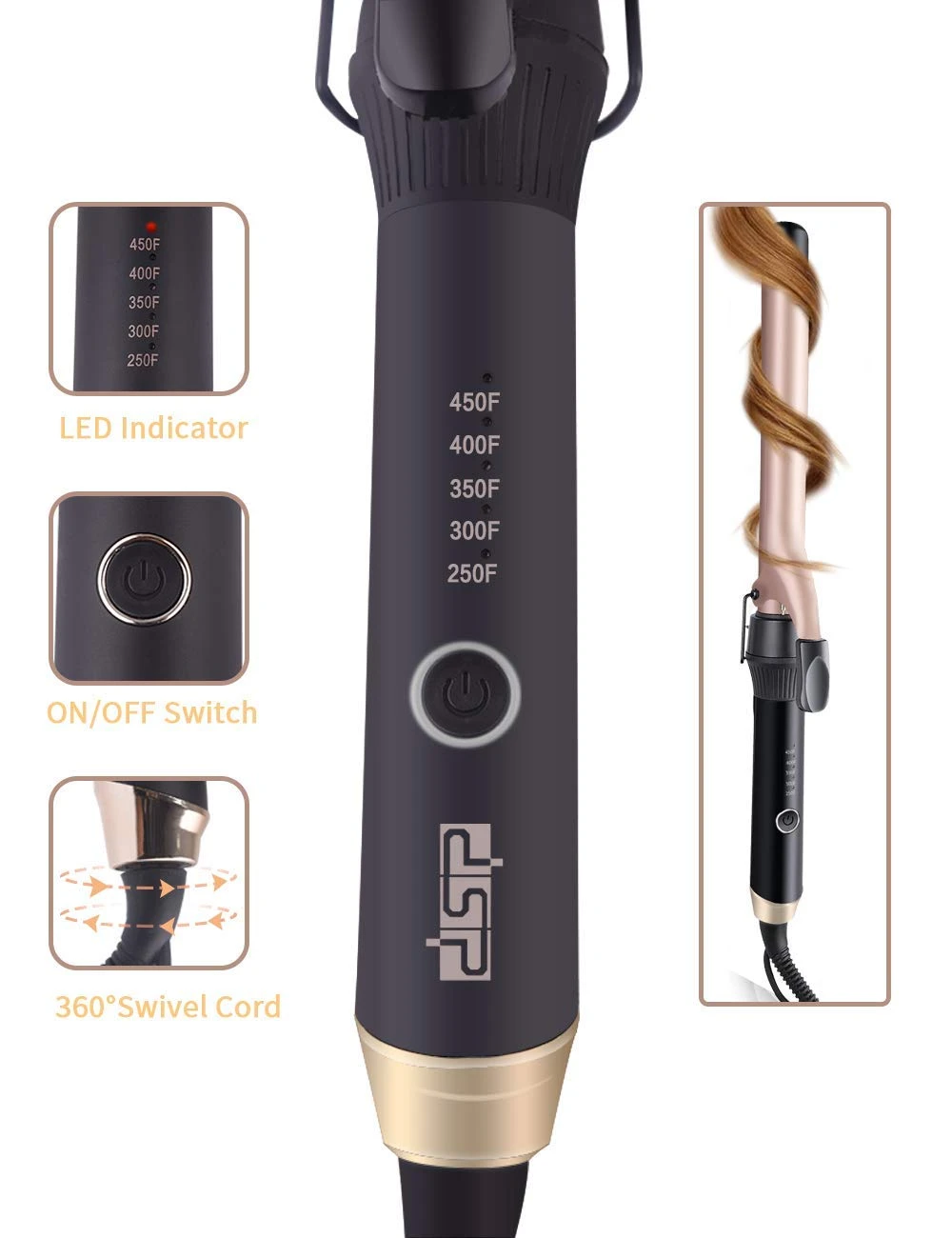 مِموج شعر DSP – قطر 19 مم، طلاء سيراميك، تحكّم حراري 10215