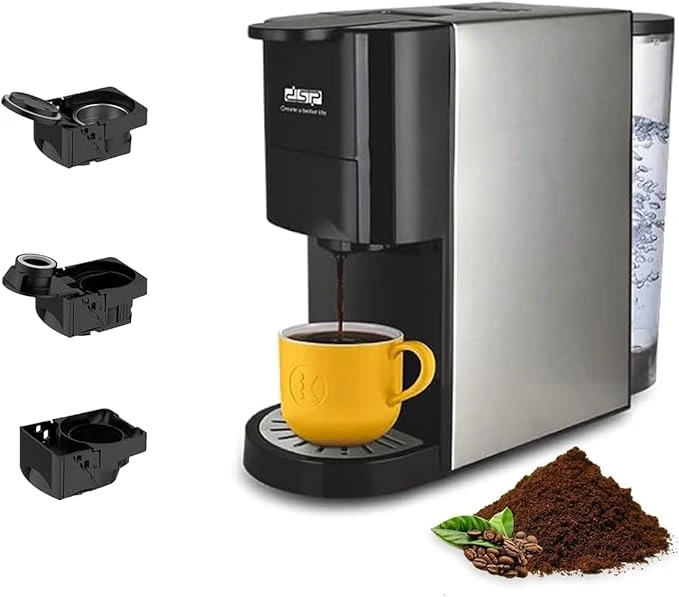 ماكينة تحضير قهوة والإسبرسو من DSP بسعة 0.8 لتر، تعمل بمضخة 19 بار وقوة 1450 واط، متوافقة مع الأنظمة المختلفة مع وضع توفير الطاقة موديل KA3046