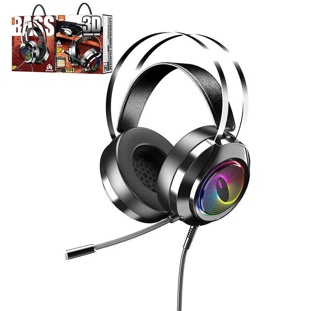 سماعة رأس موكسوم للألعاب | صوت محيطي ثلاثي الأبعاد وتضخيم عميق للباس | ميكروفون مدمج عالي الوضوح وإضاءة LED - مثالية لليوتيوبرز واللاعبين موديل MX-EP21 GM